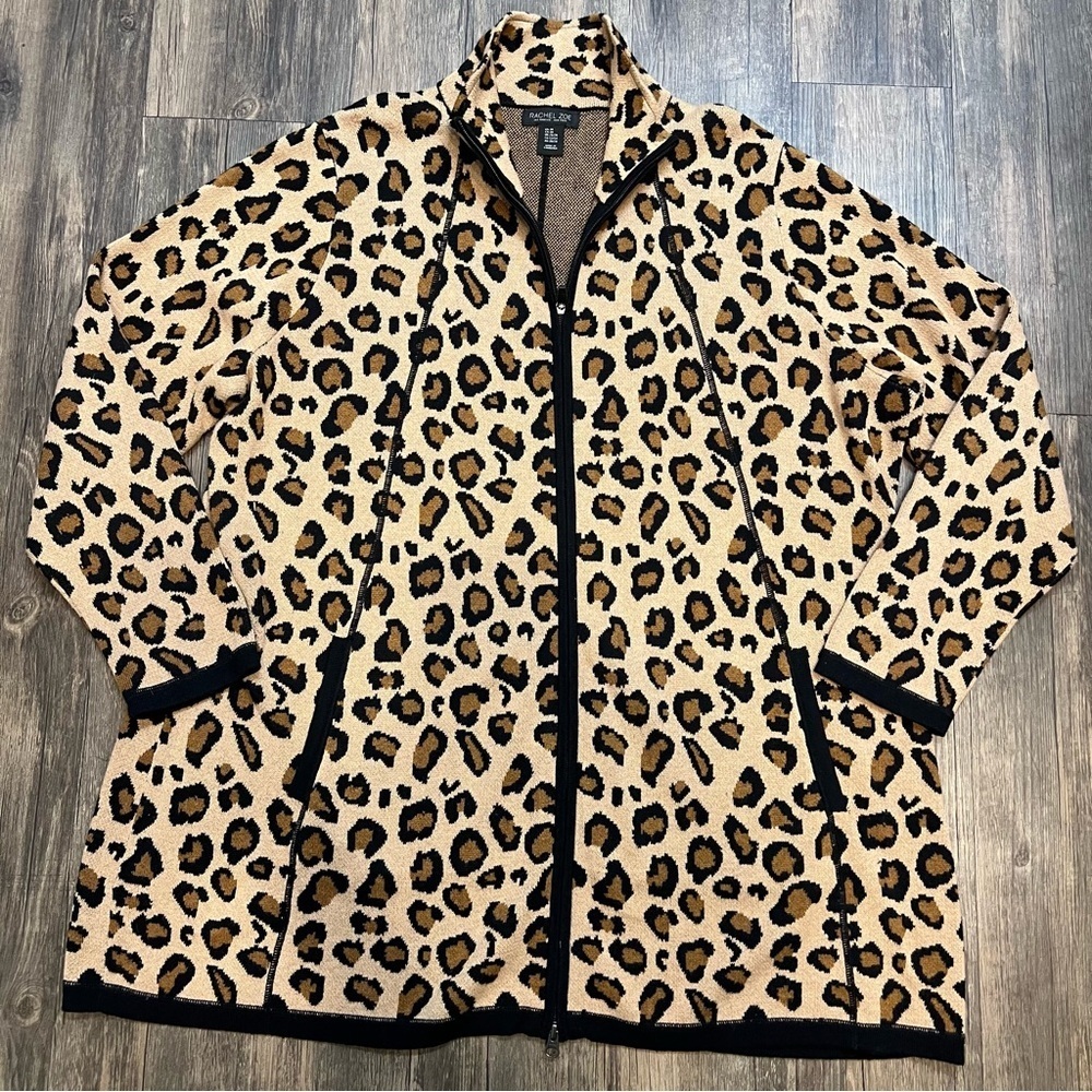 Rachel Zoe Animal Print Longline Zip Up Cardigan Knit Sweater Casual Warm 3X - Picture 5 of 13